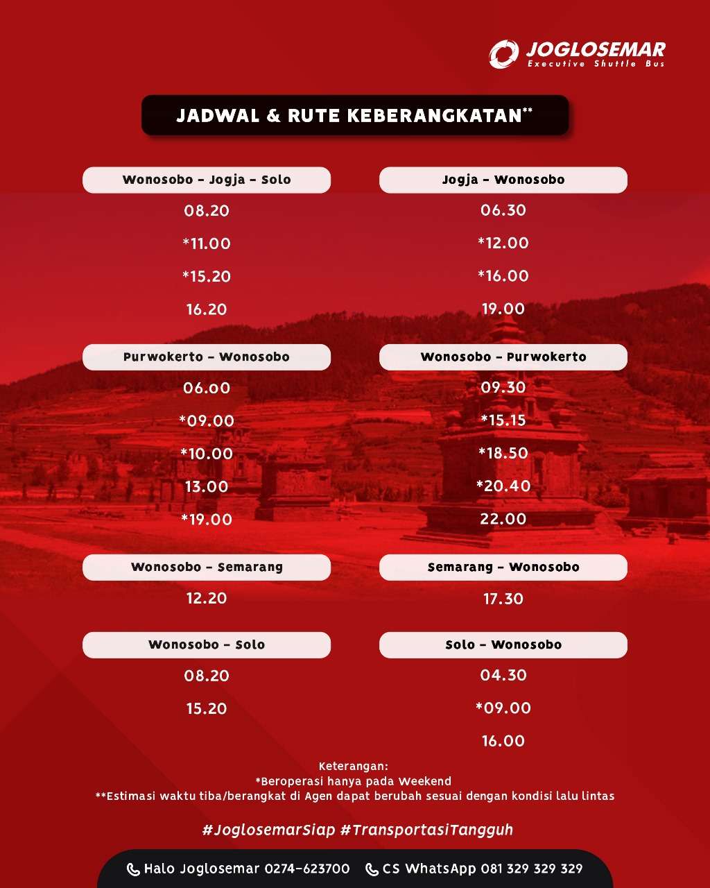 Jadwal dan rute keberangkatan armada Joglosemar dari dan menuju Wonosobo